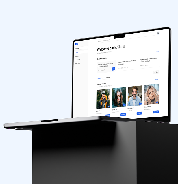 BeExpertly platform — upcoming sessions dashboard